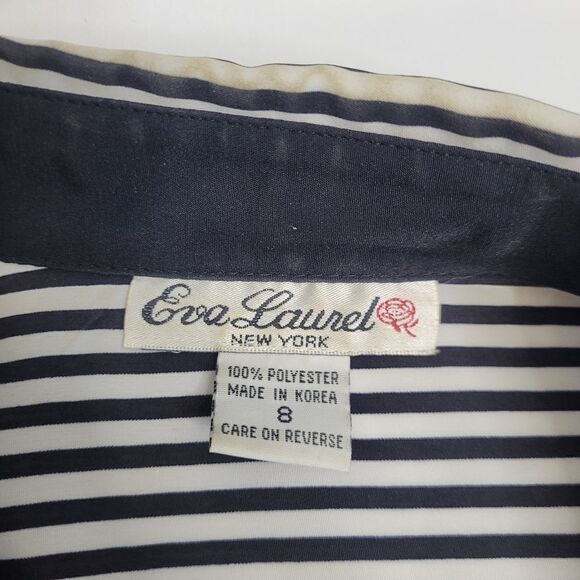 VINTAGE 80s blouse pinstriped pointed collar button up shirt S - Picture 4 of 9